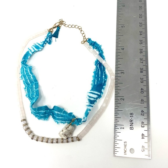 New Free People Remy Choker Bandana Beaded Necklace Layered Stone Blue - Picture 7 of 7